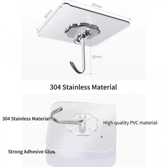 Stainless Steel Adhesive Wall Hooks, No-Drilling Waterproof Screw Free Stickers for Hanging