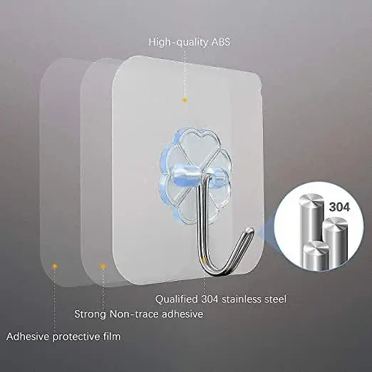Stainless Steel Adhesive Wall Hooks, No-Drilling Waterproof Screw Free Stickers for Hanging