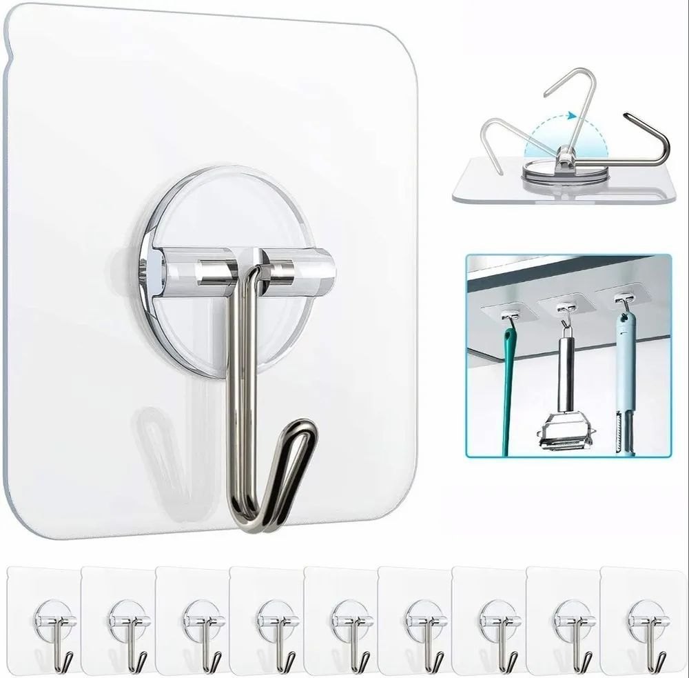Stainless Steel Adhesive Wall Hooks, No-Drilling Waterproof Screw Free Stickers for Hanging